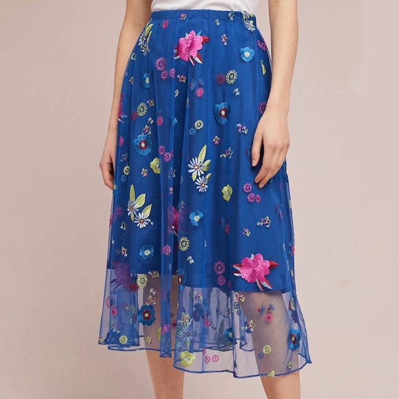 Anthropologie Burnell Embroidered Skirt